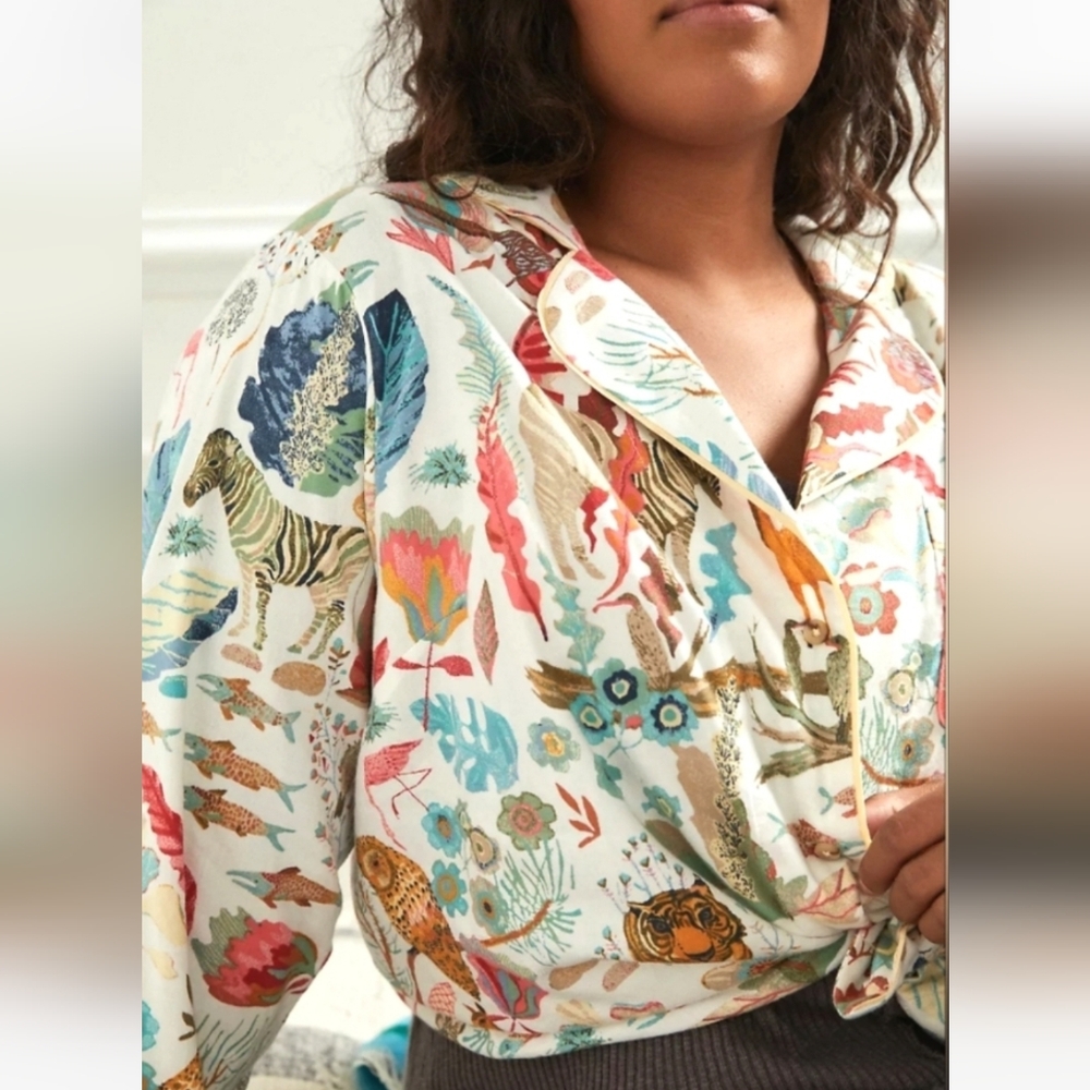 Anthropologie Michelle Morin Animal Print Flannel Sleep Top